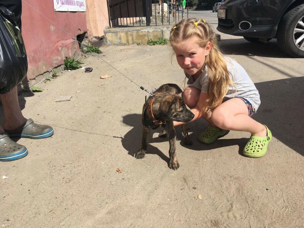 Девочка с маленьким щенком